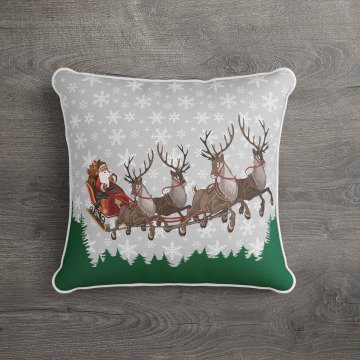 Premıum Kumaş Yılbaşı Geyik Desenli Dekoratif Kırlent Kılıfı
