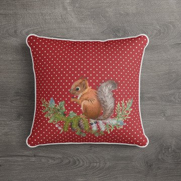 Premıum Kumaş Sincap Tasarımlı Desenli Dekoratif Kırlent Kılıfı